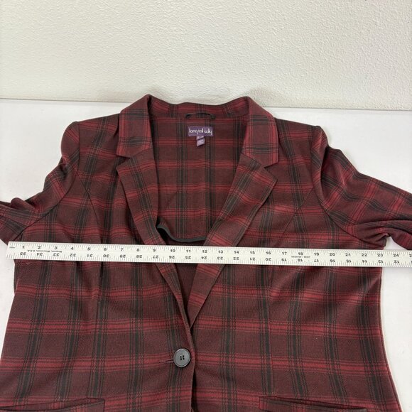 Long Tall Sally Blazer Womens 16 Red Black Plaid One Button Pockets Jacket - Picture 9 of 12